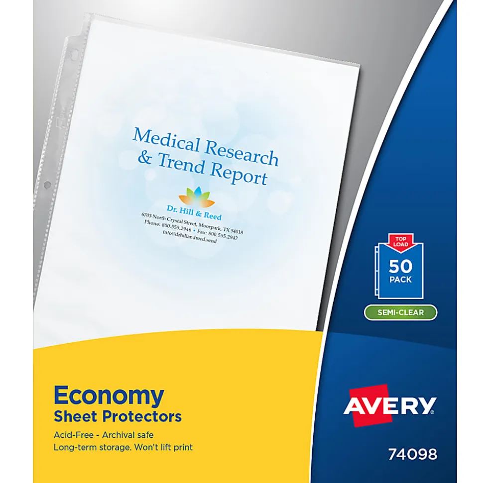 Avery® Economy Sheet Protectors, Top Load, 8-1/2" x 11", Semi-Clear, 50 Document Protectors