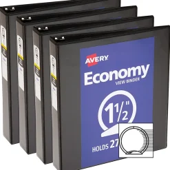 Avery® Economy View Binder, 1 1/2" Ring, 8 1/2" x 11", Black, Pack Of 4