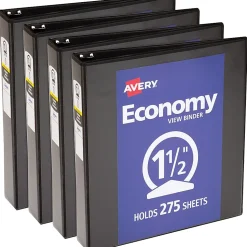 Avery® Economy View Binder, 1 1/2" Ring, 8 1/2" x 11", Black, Pack Of 4