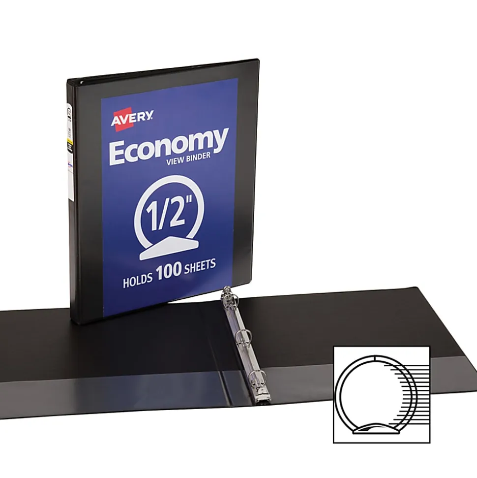 Avery® Economy View Binder, 1/2" Ring, 8 1/2" x 11", Black, Pack Of 4