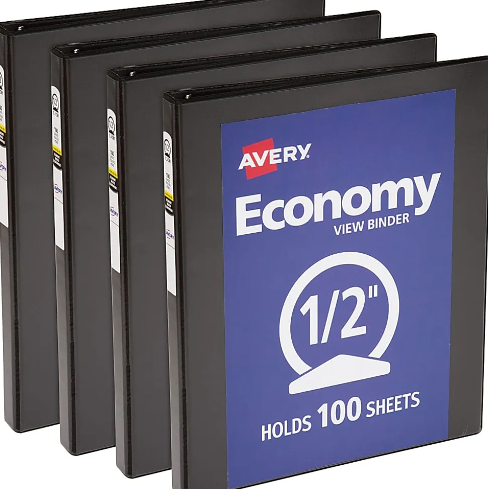 Avery® Economy View Binder, 1/2" Ring, 8 1/2" x 11", Black, Pack Of 4