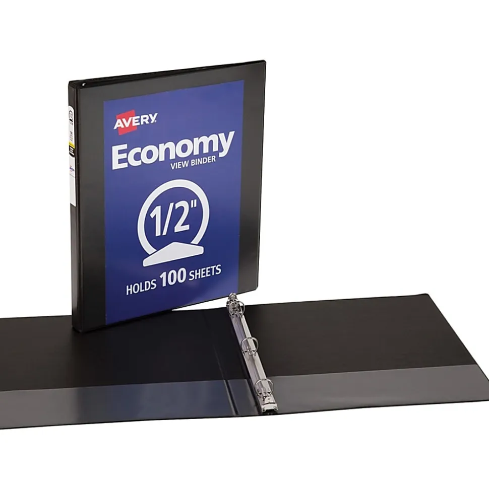 Avery® Economy View Binder, 1/2" Ring, 8 1/2" x 11", Black, Pack Of 4
