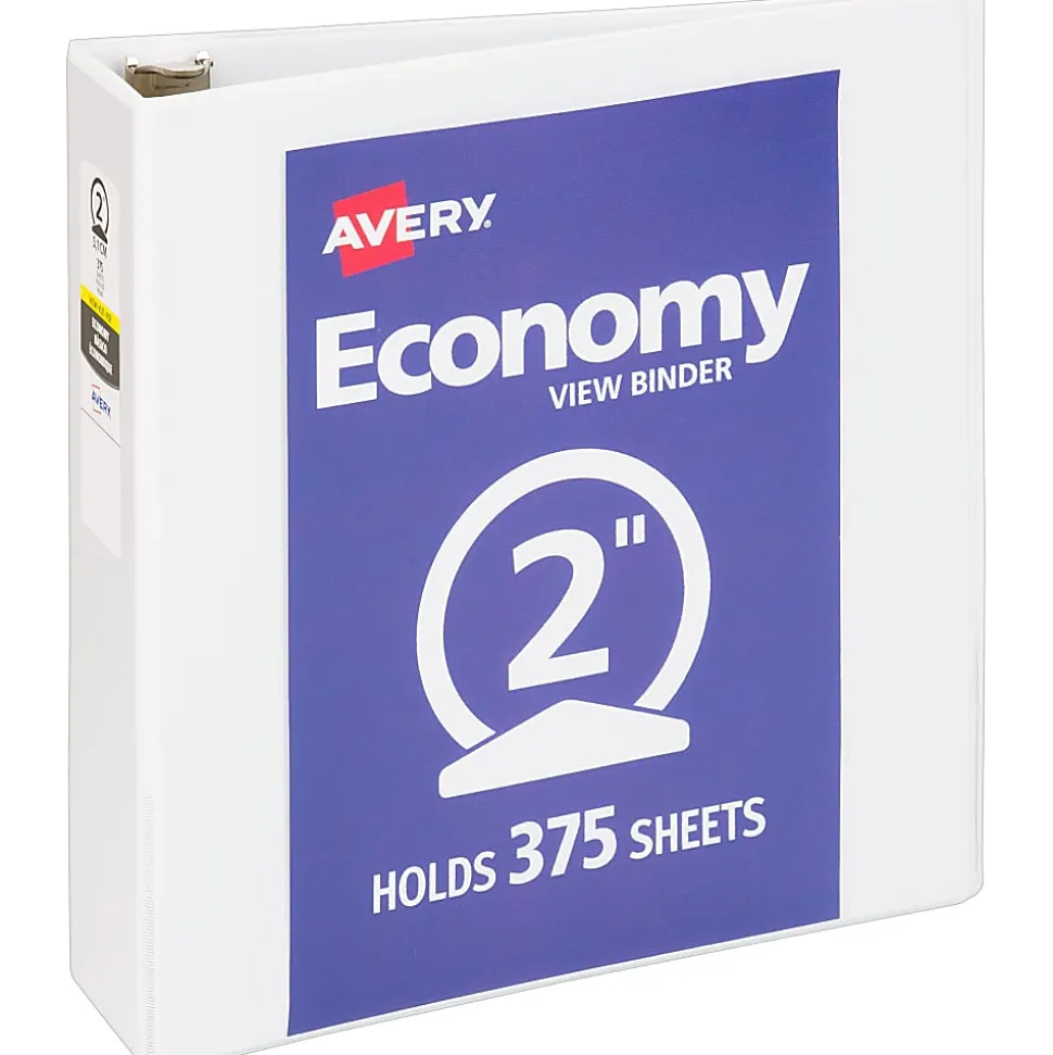 Avery® Economy View 3 Ring Binder, 2" Round Rings, White, 1 Binder
