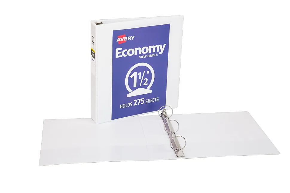 Avery® Economy View 3 Ring Binder, 1.5" Round Rings, White, 1 Binder