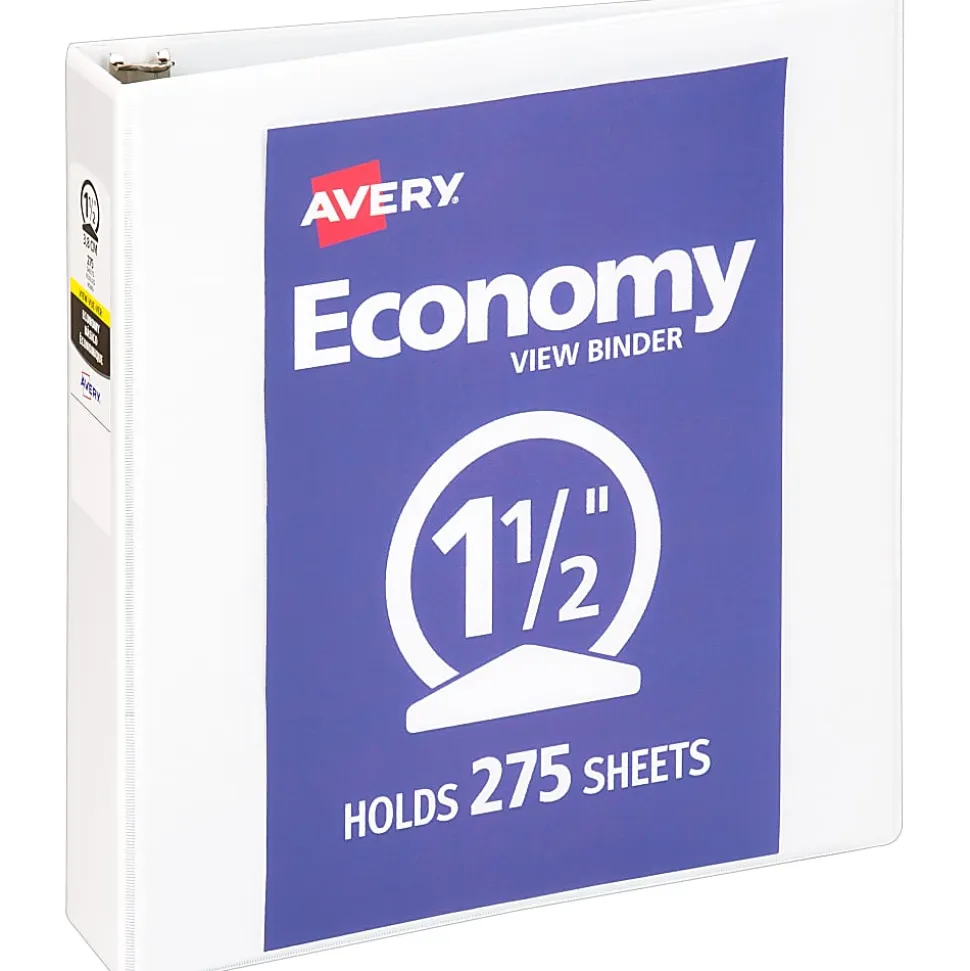 Avery® Economy View 3 Ring Binder, 1.5" Round Rings, White, 1 Binder