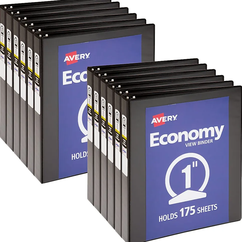 Avery® Economy View 3-Ring Binder, 1" Round Rings, Black, Pack Of 12