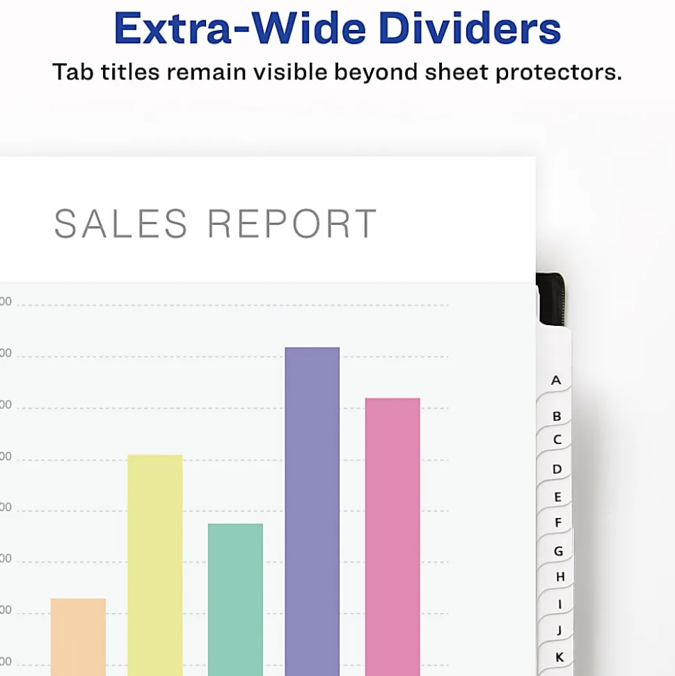Avery® Extra-Wide A-Z Tab With Customizable Table of Contents Dividers For 3 Ring Binders, 9-1/4" x 11", 26 Tab, White, 1 Set
