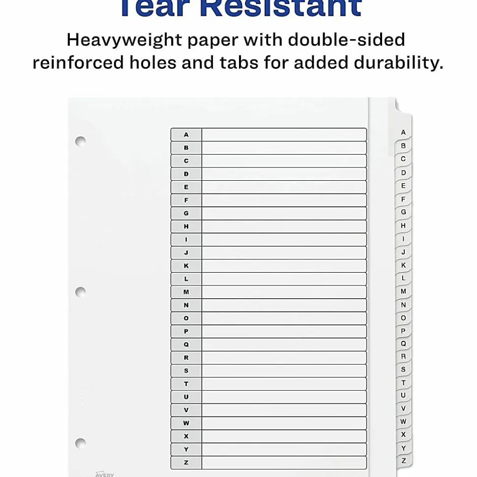 Avery® Extra-Wide A-Z Tab With Customizable Table of Contents Dividers For 3 Ring Binders, 9-1/4" x 11", 26 Tab, White, 1 Set