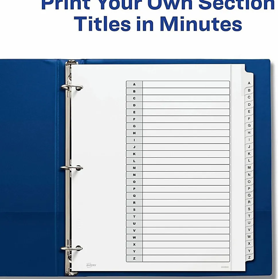 Avery® Extra-Wide A-Z Tab With Customizable Table of Contents Dividers For 3 Ring Binders, 9-1/4" x 11", 26 Tab, White, 1 Set