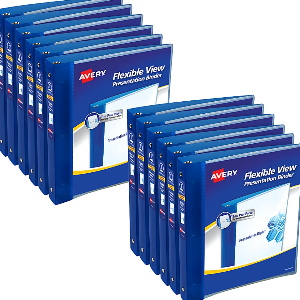 Avery® Flexible View 3 Ring Binder, 1" Round Rings, Blue, Pack Of 12 Binders