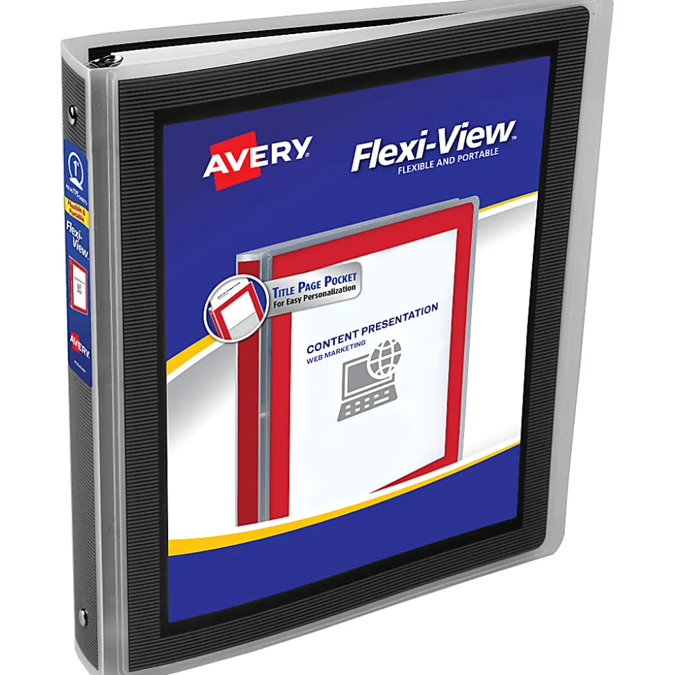 Avery® Flexi-View® 3 Ring Binder, 1" Round Rings, Black, 1 Binder
