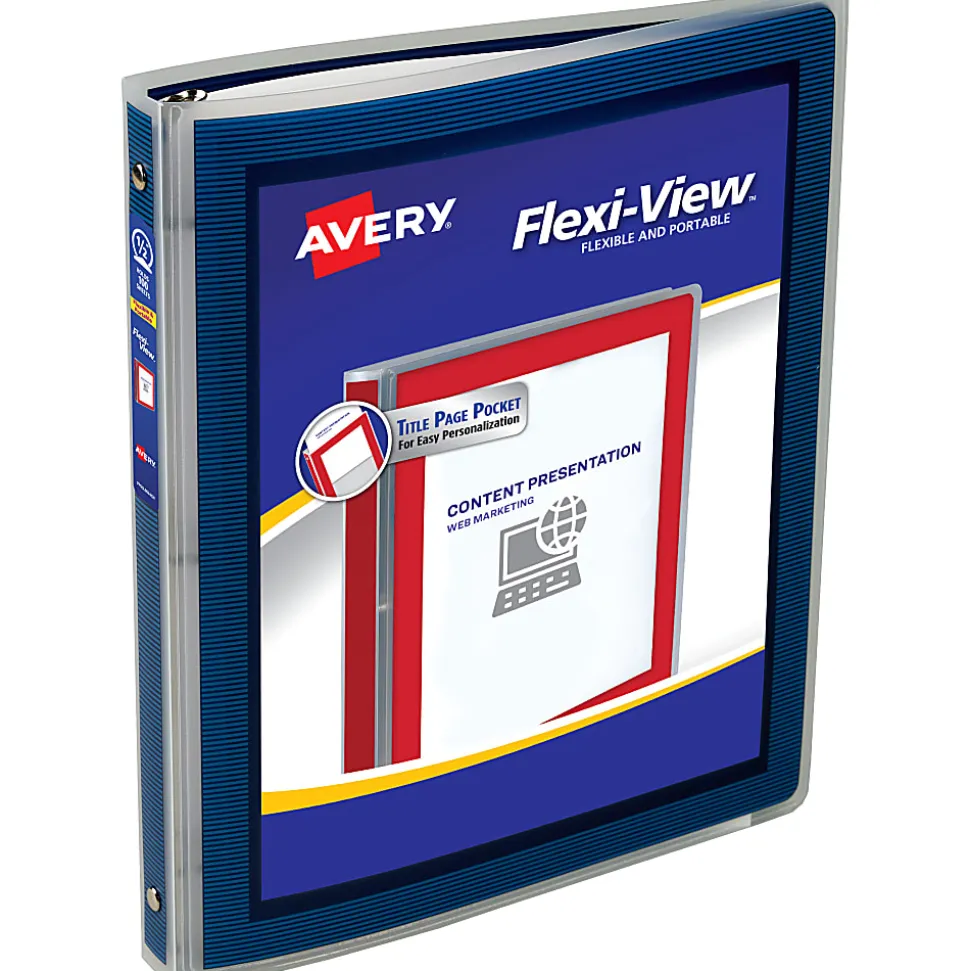 Avery® Flexi-View® 3 Ring Binder, 1/2" Round Rings, Navy Blue, 1 Binder