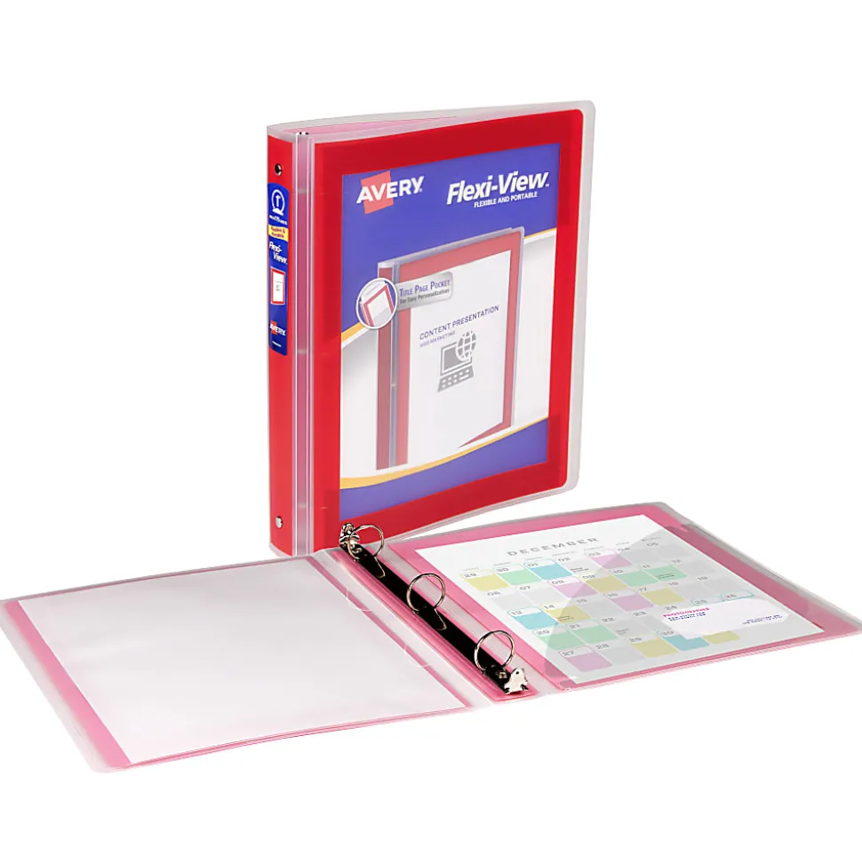 Avery® Flexi-View® 3 Ring Binder, 1" Round Rings, Red, 1 Binder