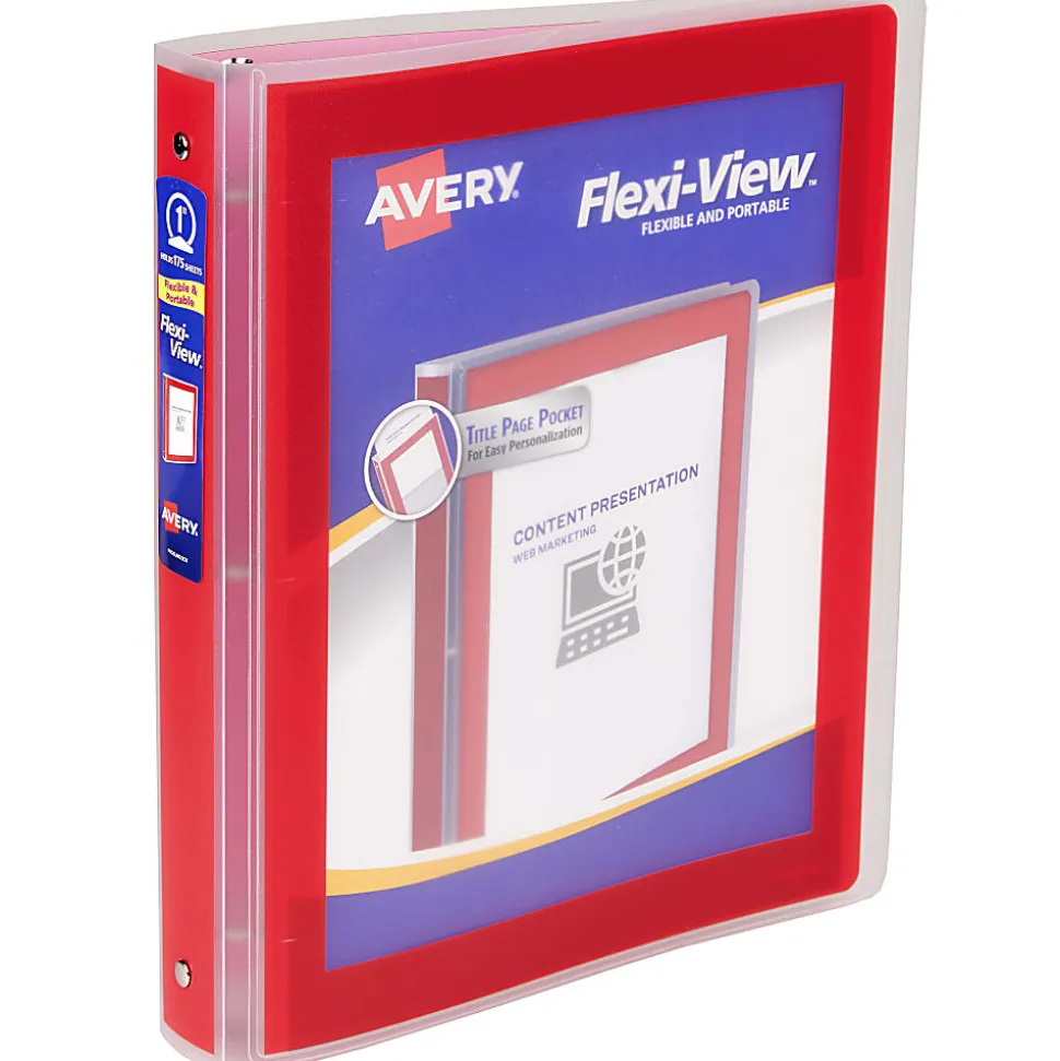 Avery® Flexi-View® 3 Ring Binder, 1" Round Rings, Red, 1 Binder
