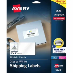 Avery® Glossy Permanent Labels, 6528, Mailing, 2" x 4", White, Pack Of 250