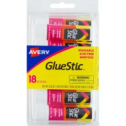 Avery® Glue Stic™ Washable Non-Toxic Permanent Adhesive Glue Sticks, White, 0.26 Oz., Pack Of 18