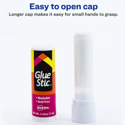 Avery® Glue Stic™ Washable Non-Toxic Permanent Adhesive Glue Sticks, White, 0.26 Oz., Pack Of 18