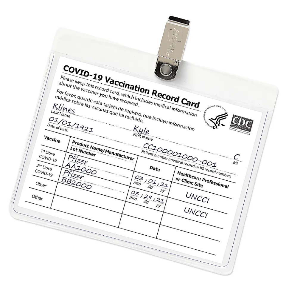 Avery® Heavy Duty Horizontal ID Badge Holders With Clips, 3" x 4", Clear, Box Of 100