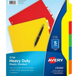 Avery® Heavy Duty Plastic Dividers With White Tab Labels, 8 1/2" x 11", Multicolor, 5-Tab