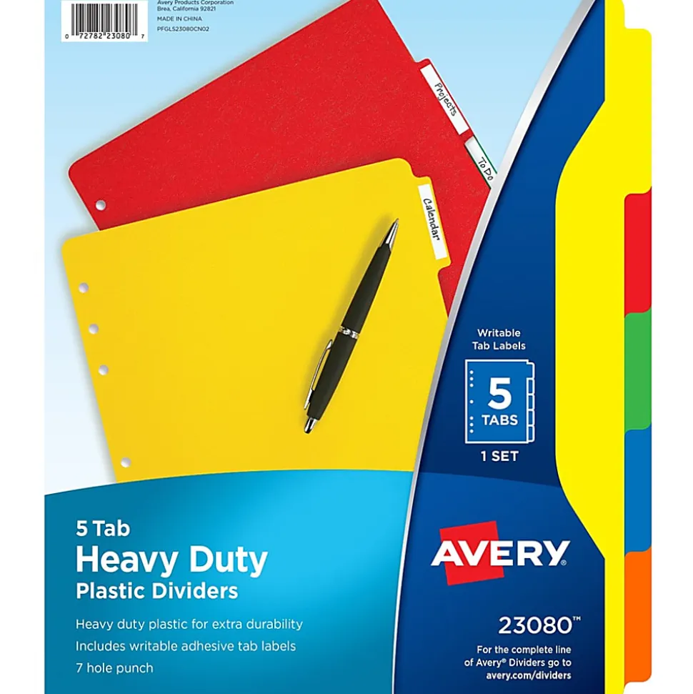 Avery® Heavy Duty Plastic Dividers With White Tab Labels, 8 1/2" x 11", Multicolor, 5-Tab