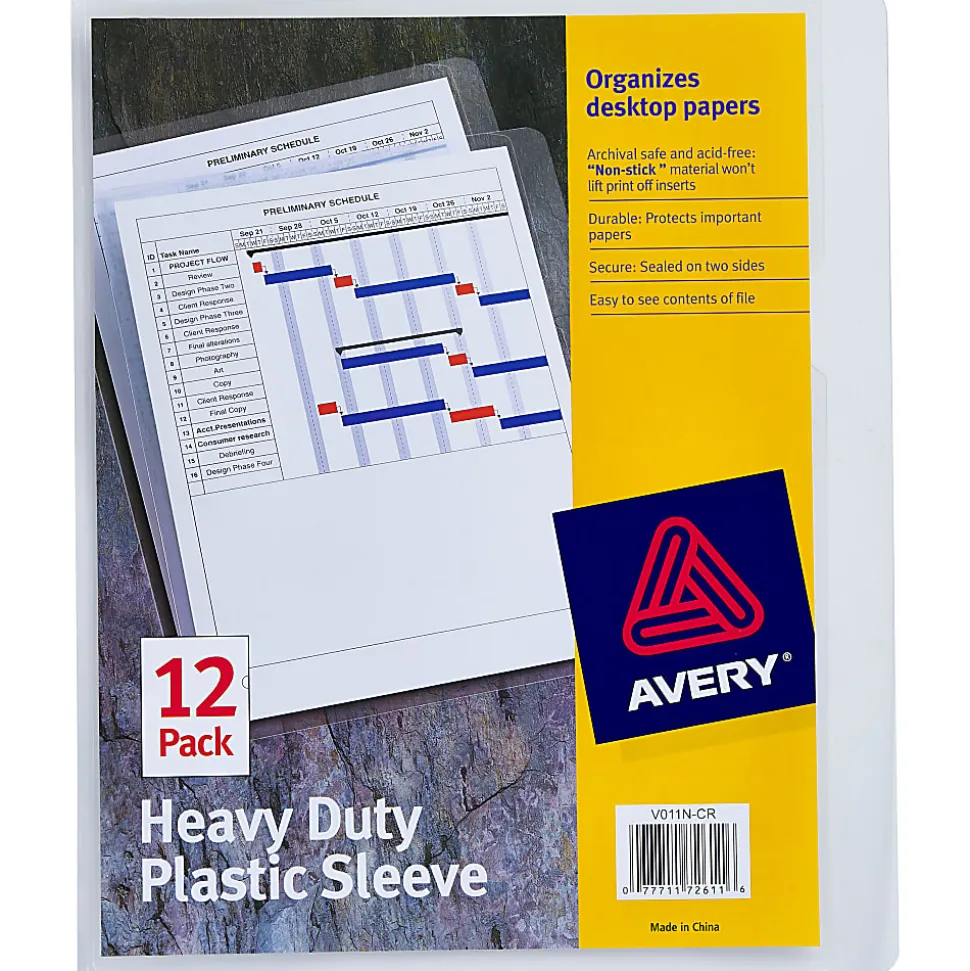 Avery® Heavy Duty Plastic Document Sleeves, 8 1/2" x 11", Holds Up To 25 Sheets, Clear, Pack Of 12