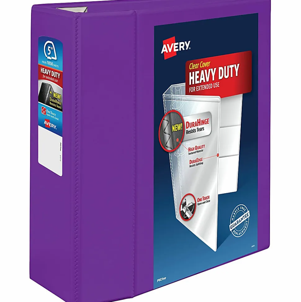 Avery® Heavy-Duty View 3-Ring Binder With Locking One-Touch EZD™ Rings, 5" D-Rings, 38% Recycled, Purple