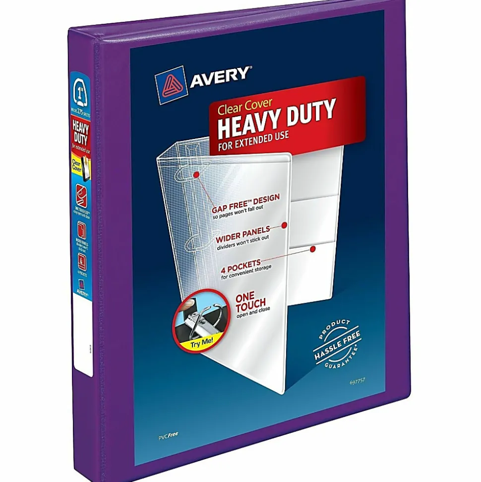 Avery® Heavy-Duty View 3-Ring Binder With Locking One-Touch EZD™ Rings, 1" D-Rings, 42% Recycled, Purple