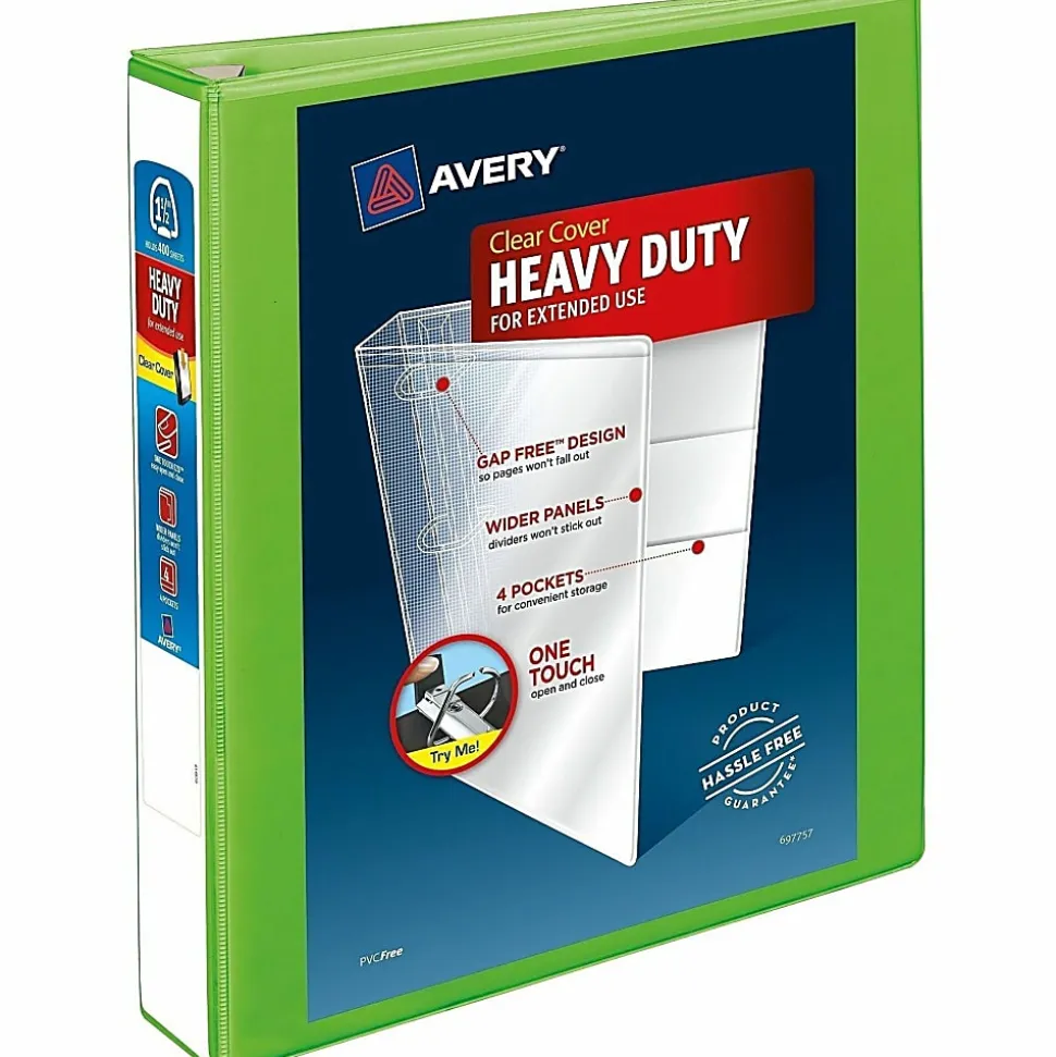 Avery® Heavy-Duty View 3-Ring Binder With Locking One-Touch EZD™ Rings, 1 1/2" D-Rings, 41% Recycled, Chartreuse