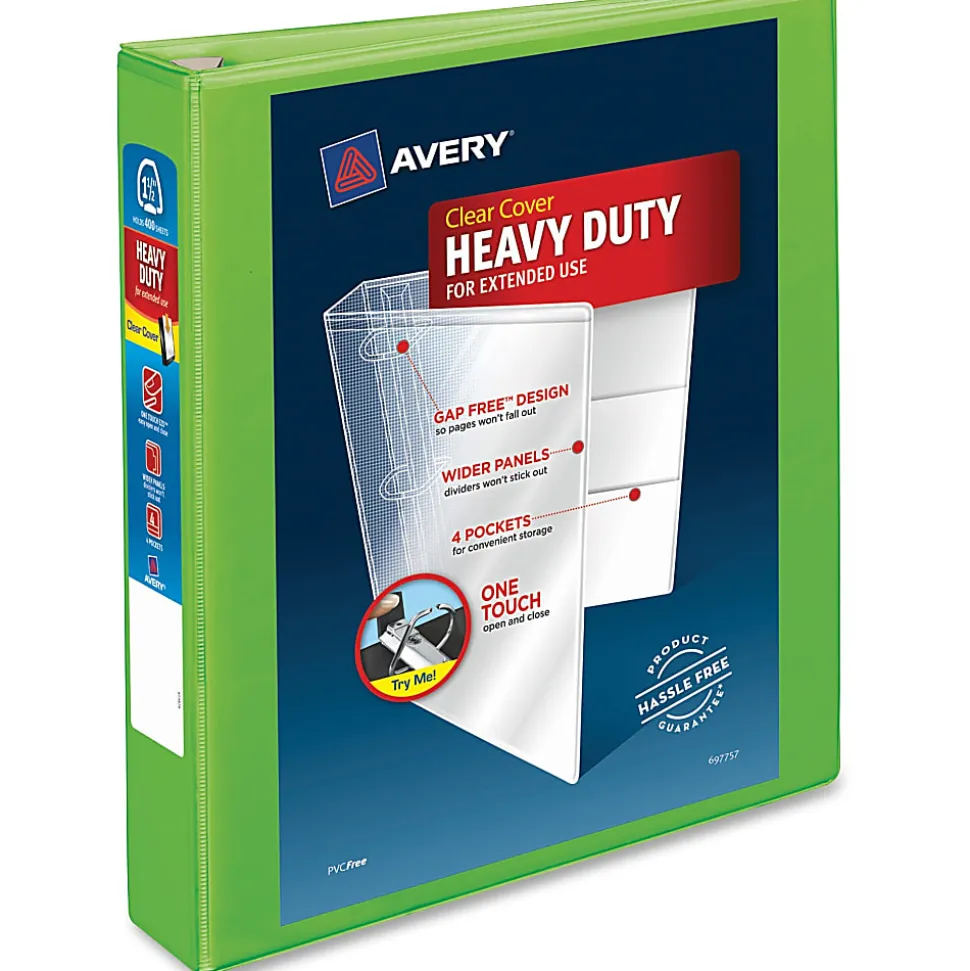 Avery® Heavy-Duty View 3-Ring Binder With Locking One-Touch EZD™ Rings, 1 1/2" D-Rings, 41% Recycled, Chartreuse