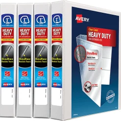 Avery® Heavy-Duty View 3 Ring Binders, 1" One Touch Slant Rings, White, Pack Of 4