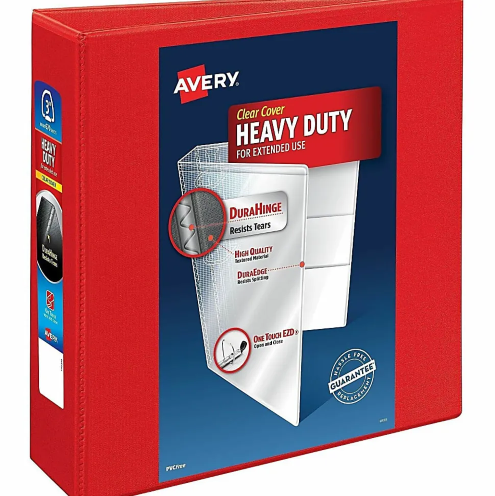 Avery® Heavy-Duty View 3-Ring Binder With Locking One-Touch EZD™ Rings, 3" D-Rings, Red