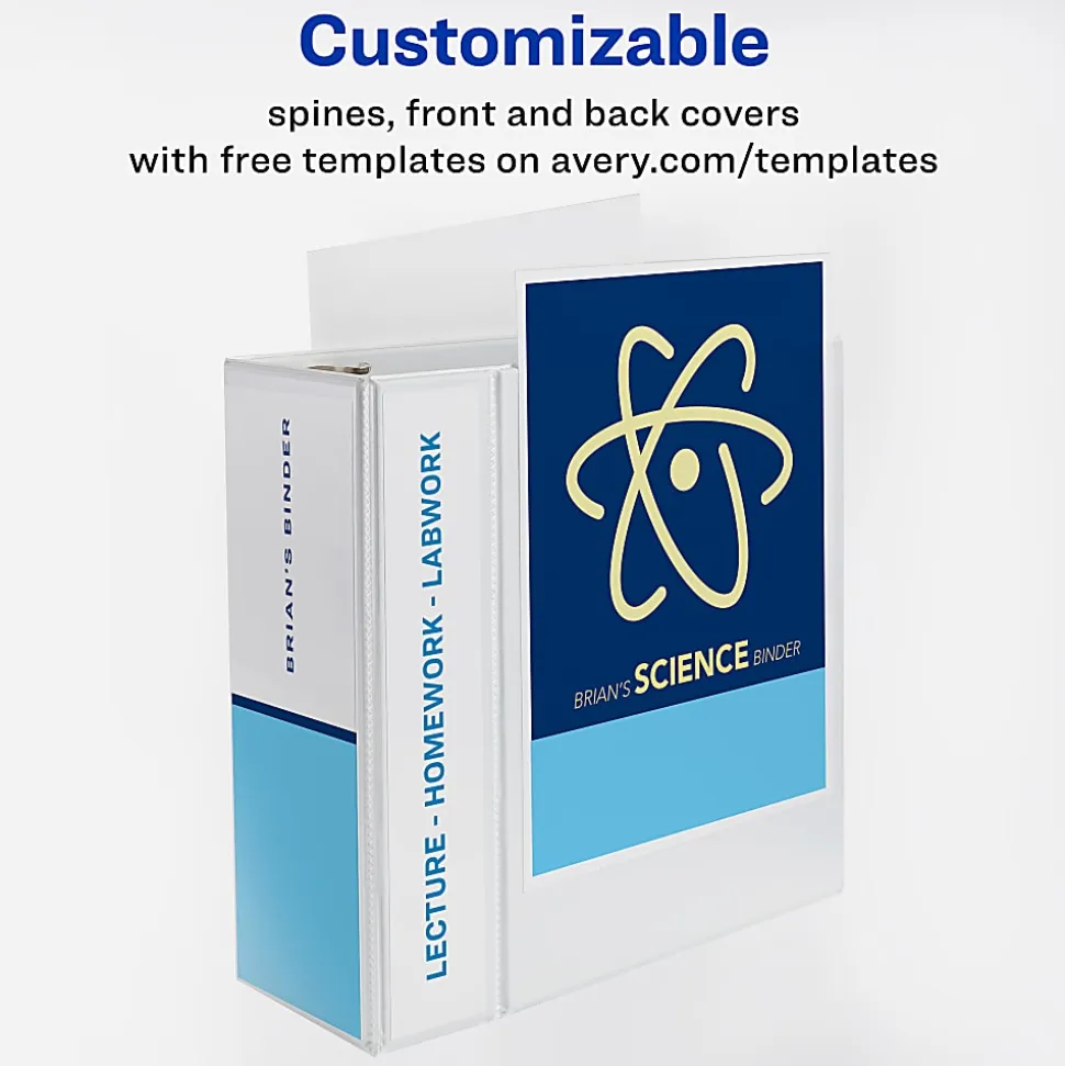 Avery® Heavy-Duty View 3 Ring Binder, 5" One Touch EZD® Rings, White, Pack Of 2 Binders