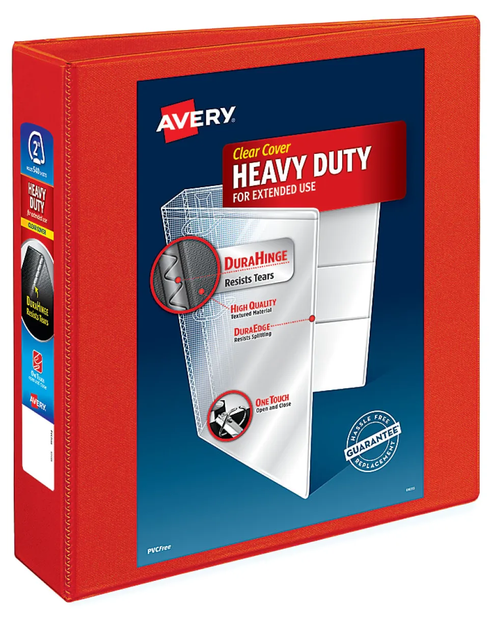 Avery® Heavy-Duty View 3-Ring Binder With Locking One-Touch EZD™ Rings, 2" D-Rings, Red
