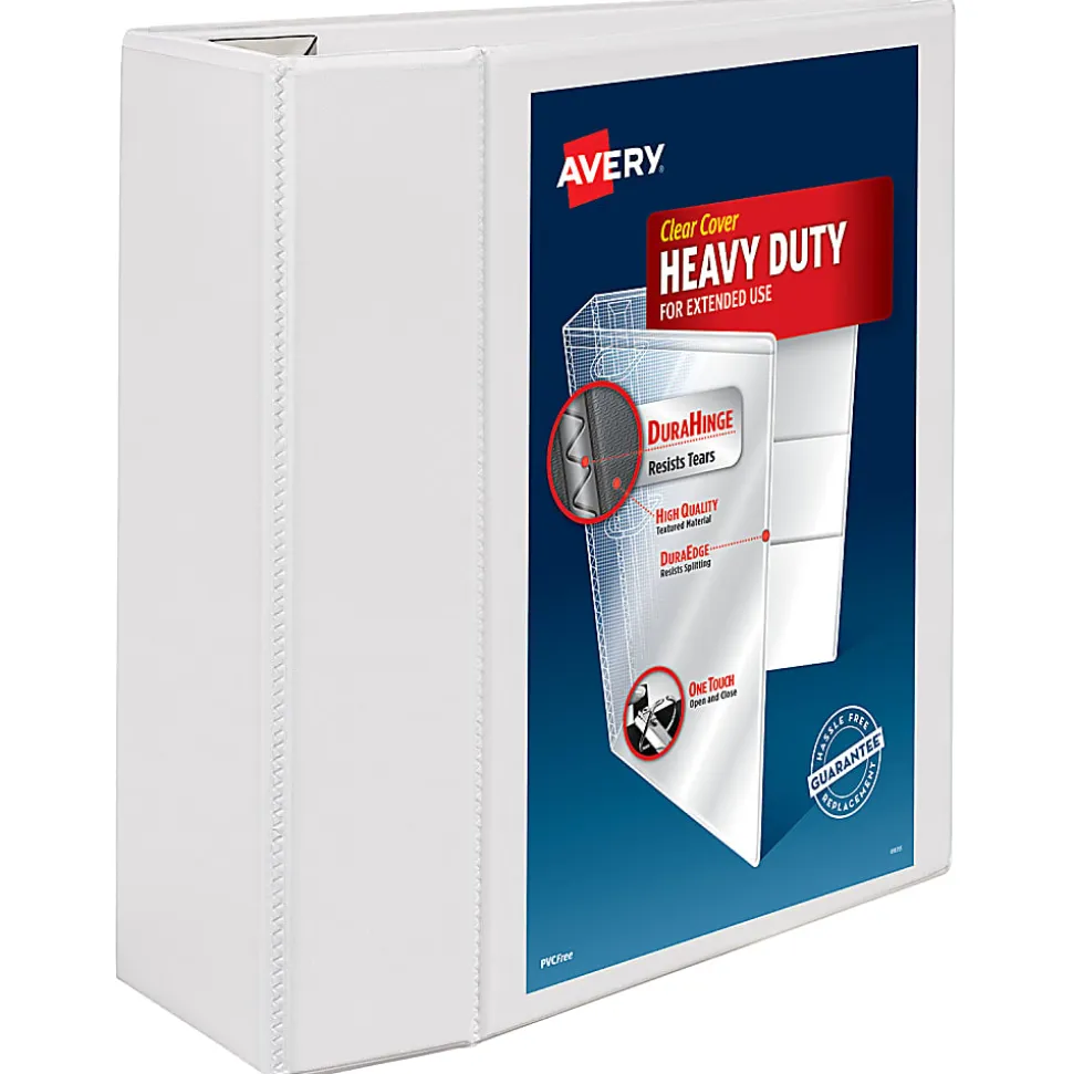Avery® Heavy-Duty View 3 Ring Binder, 5" One Touch EZD® Rings, White, 1 Binder