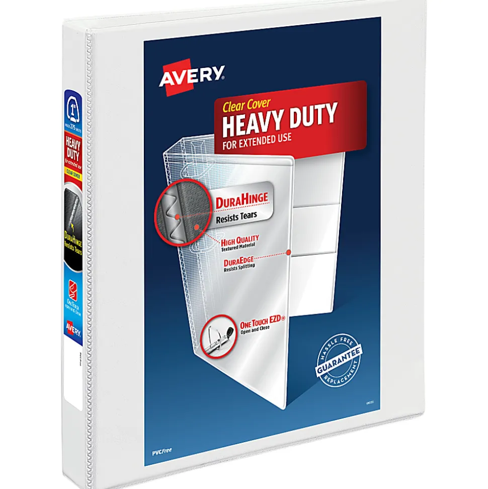 Avery® Heavy-Duty View 3 Ring Binder, 1" One Touch EZD® Rings, White, 1 Binder