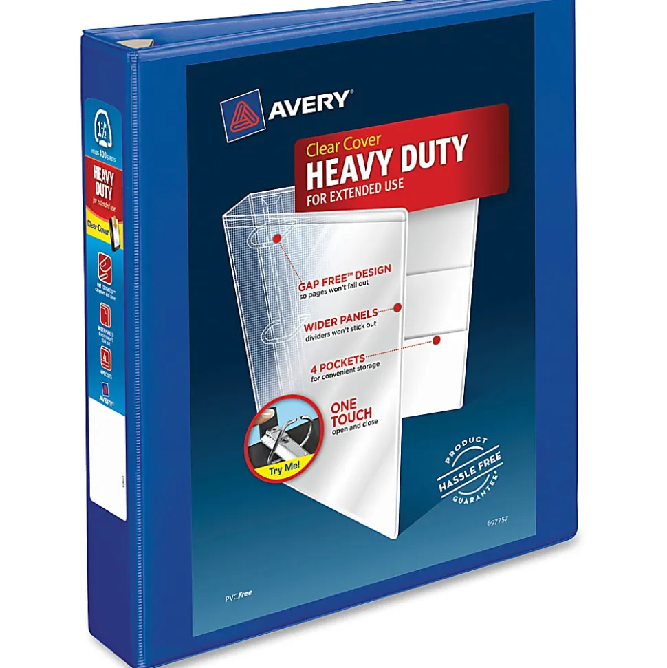 Avery® Heavy-Duty View 3-Ring Binder With Locking One-Touch EZD™ Rings, 1 1/2" D-Rings, 41% Recycled, Pacific Blue
