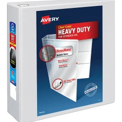 Avery® Heavy-Duty View 3 Ring Binder, 4" One Touch EZD® Rings, White, 1 Binder