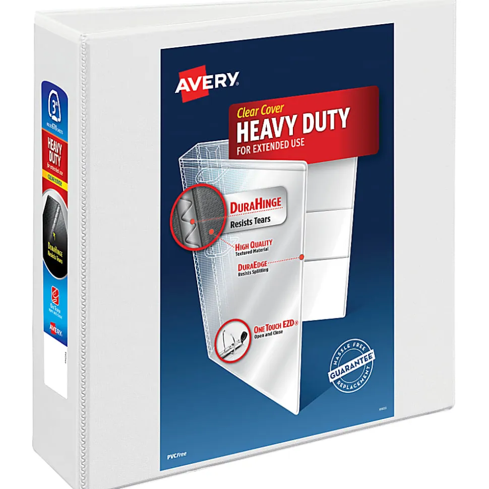 Avery® Heavy-Duty View 3 Ring Binder, 3" One Touch EZD® Rings, White, 1 Binder