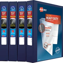 Avery® Heavy-Duty View 3 Ring Binders, 1" One Touch Slant Rings, Navy Blue, Pack Of 4
