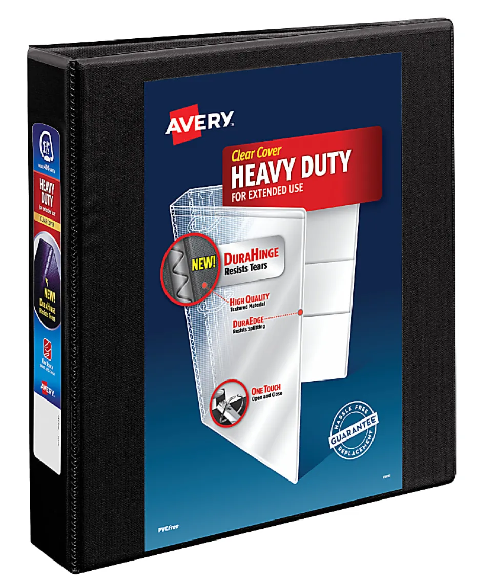 Avery® Heavy-Duty View 3 Ring Binder, 2" One Touch Slant Rings, Black, 1 Binder