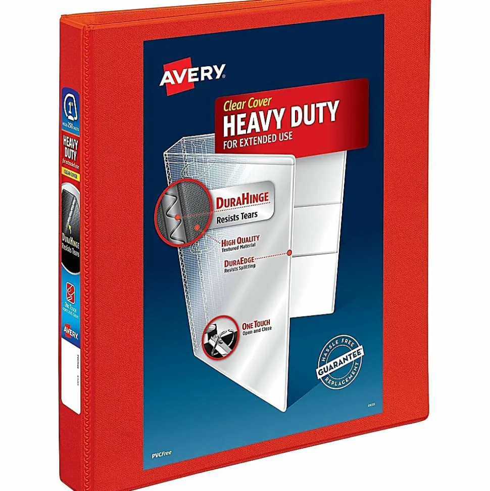 Avery® Heavy-Duty View 3-Ring Binder With Locking One-Touch EZD™ Rings, 1" D-Rings, Red