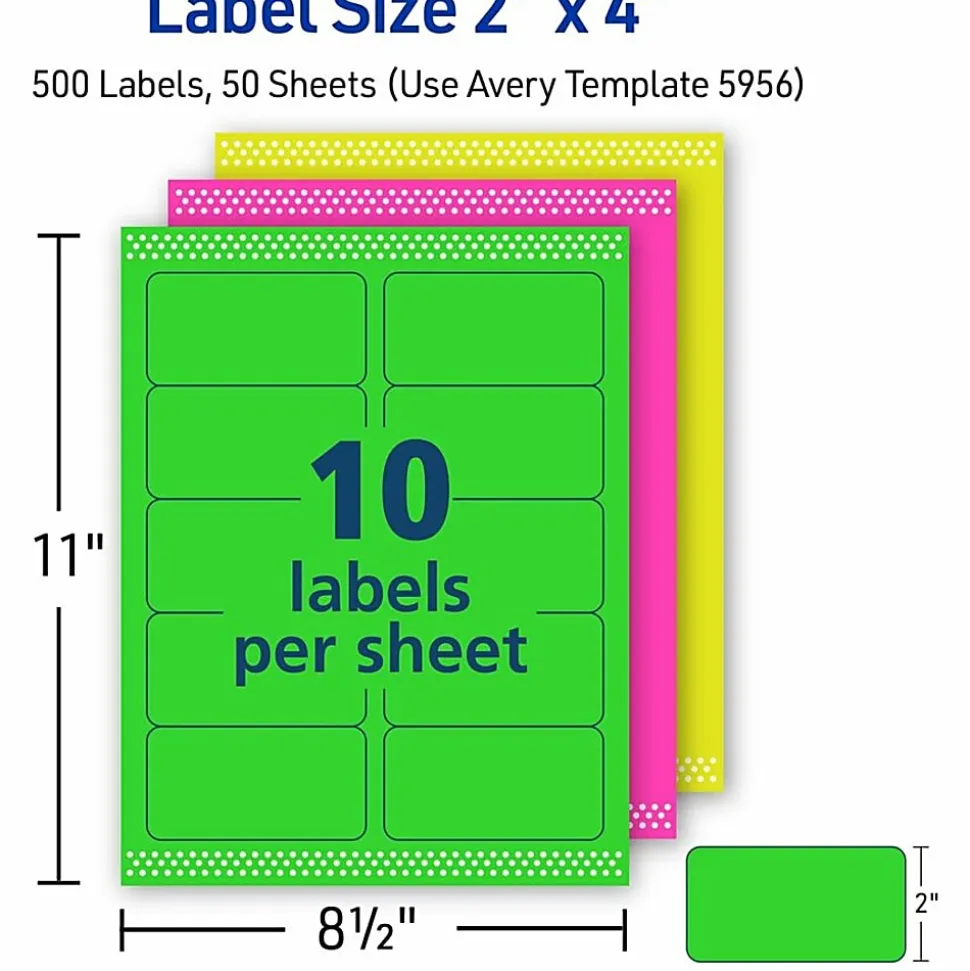 Avery® High-Visibility Permanent Shipping Labels, 5956, 2" x 4", Assorted Colors, Pack Of 500