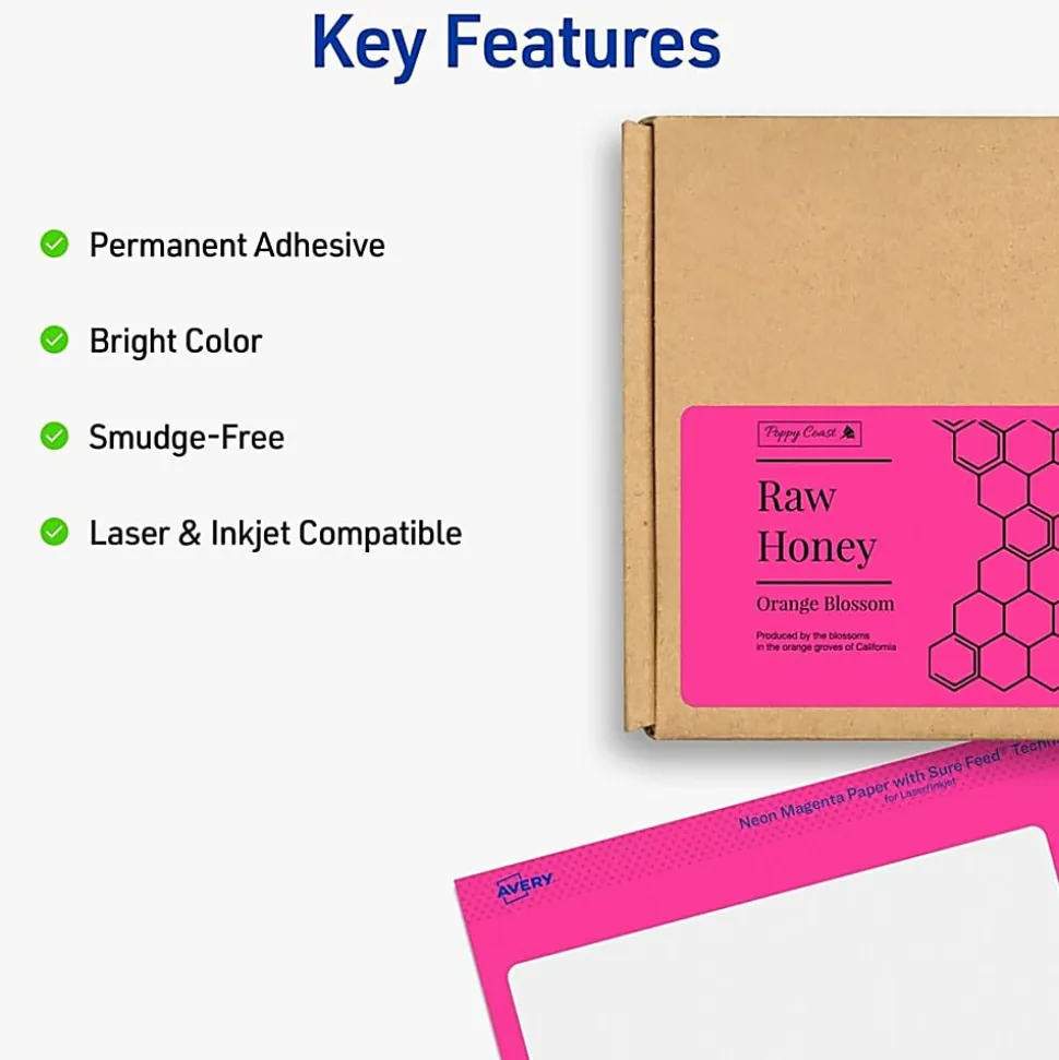 Avery® High-Visibility Permanent Shipping Labels, 5956, 2" x 4", Assorted Colors, Pack Of 500