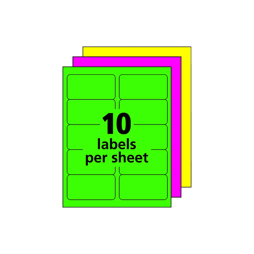 Avery® High-Visibility Permanent Shipping Labels, 5956, 2" x 4", Assorted Colors, Pack Of 500