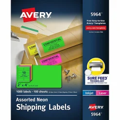 Avery® High-Visibility Shipping Labels, AVE5964, 2" x 4", Assorted Colors, Box Of 1000