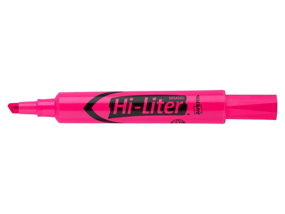 Avery® Hi-Liter® Highlighters, SmearSafe®, Chisel Tip, Desk-Style, Fluorescent Pink, Box Of 12