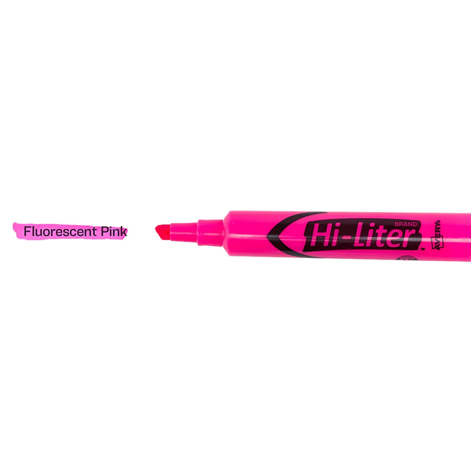 Avery® Hi-Liter® Highlighters, SmearSafe®, Chisel Tip, Desk-Style, Fluorescent Pink, Box Of 12