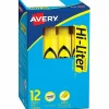 Avery® Hi-Liter® SmearSafe® Highlighters, Chisel Tip, Desk-Style, Yellow, Pack Of 12 Highlighters