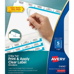 Avery®Index Maker® Big Tab Clear Label Dividers, 5-Tab Set