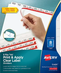 Avery®Index Maker® Big Tab Clear Label Dividers, 8-Tab Set